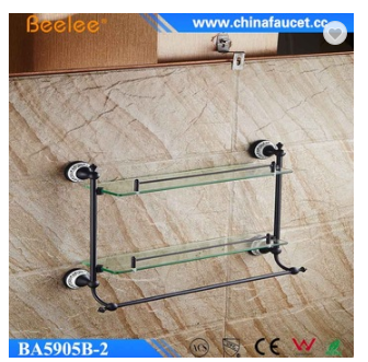 Beelee Brass Glass ORB Hotel Bathroom Towel Rack With Double Tier 