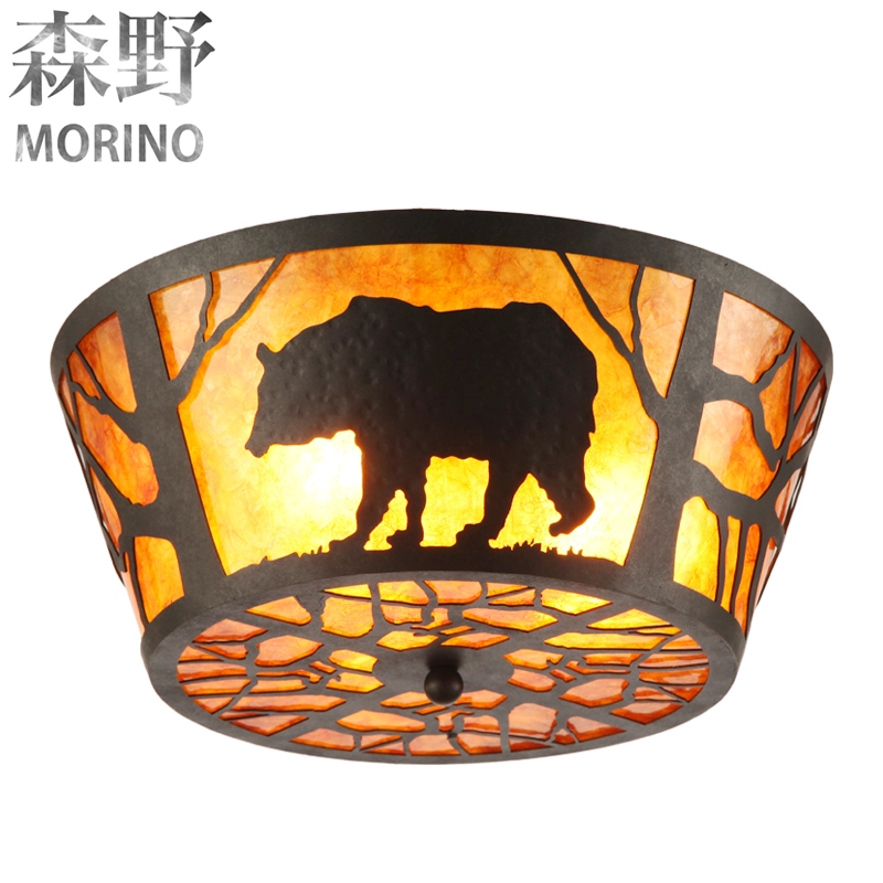 Flush Mount wildlife metal art lights with bear and horse for rustic style room