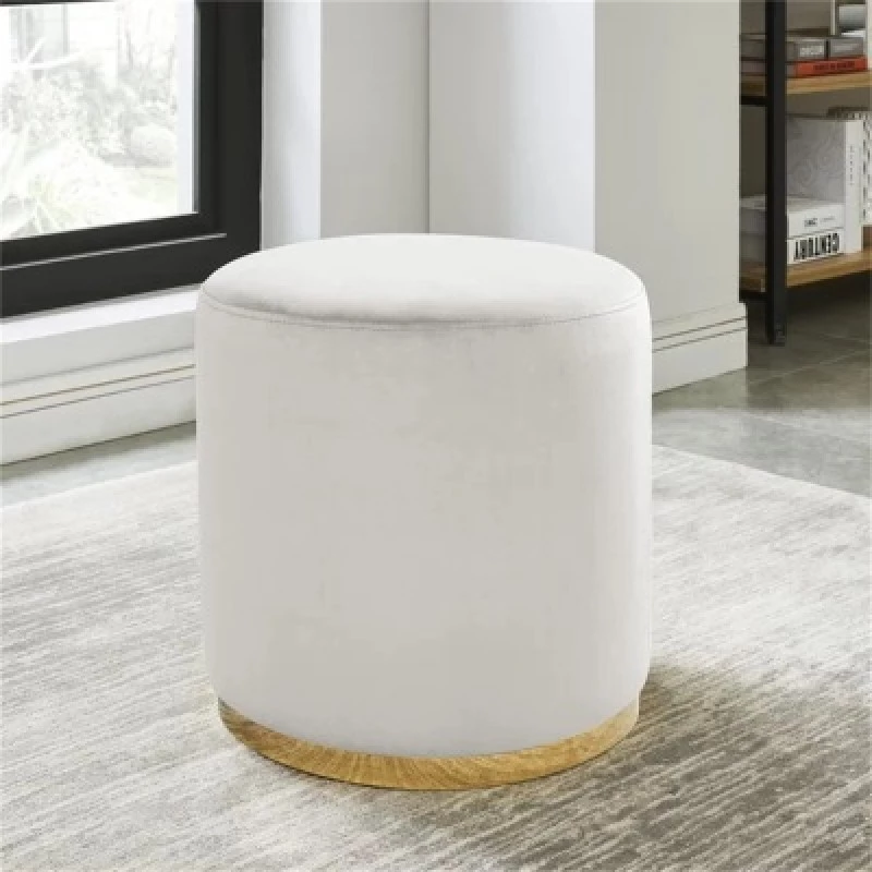 Modern Velvet Footstool Metal ring Round Ottoman Pouf