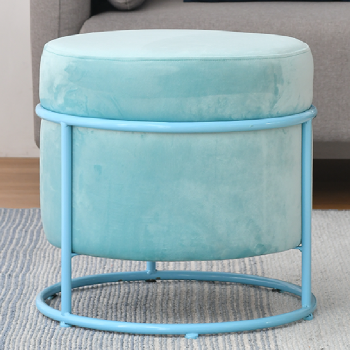 Modern Round Velvet Upholstered Ottoman Stool With Powder Coated Metal Base in Matching Color