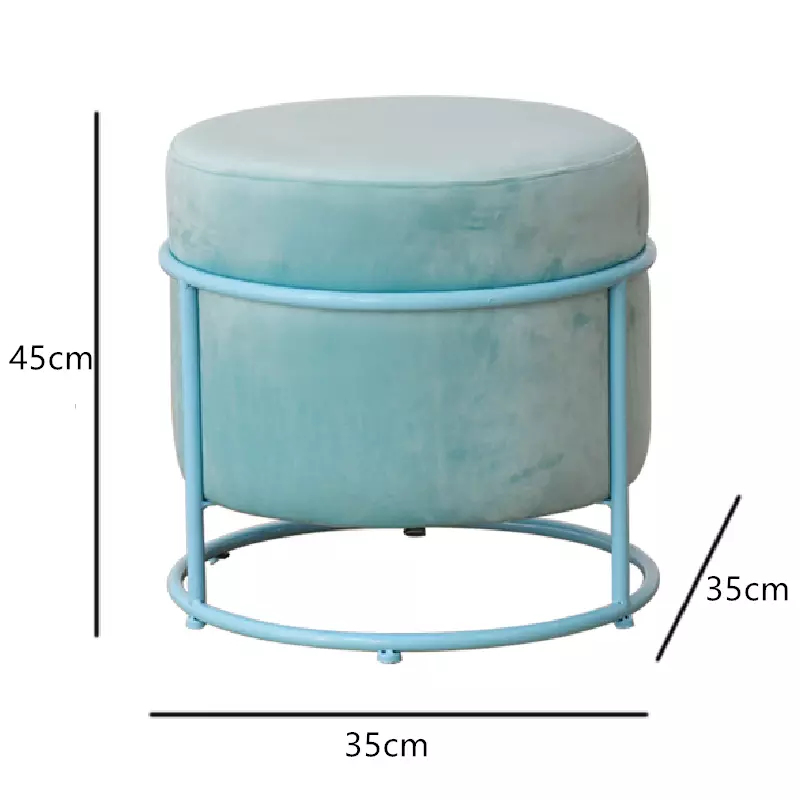 Modern Round Velvet Upholstered Ottoman Stool With Powder Coated Metal Base in Matching Color