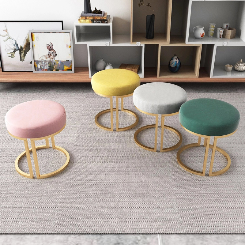 Modern Round Velvet Upholstered Ottoman Stool With Gold Base