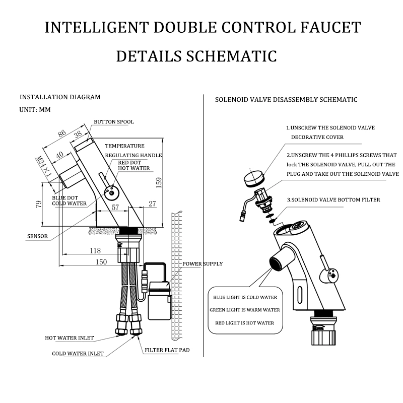 Modern health rose gold thermostatic white smart and manual dual sink faucet tap for kitchen bathroom hotel