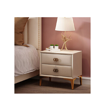 Scandinavian Home Furniture Modern Luxury White Leather Bedside Nightstands Side Table For Bedroom