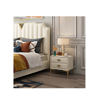 Scandinavian Home Furniture Modern Luxury White Leather Bedside Nightstands Side Table For Bedroom