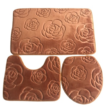 Wholesale 3D Polyester Rubber Bathroom Door Mat Anti-slip Foot Embossed Floor Mat Soft 3 Piece Set Toilet Bath Mats
