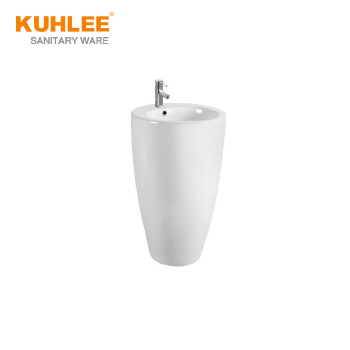 Economic Freestanding Ceramic Basin Round Hand Wash Basin Bathroom Pedestal Sink For Office Building