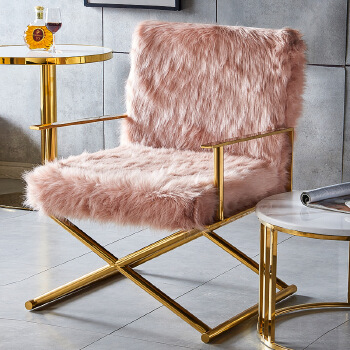 Pink Fluff Stainless Steel Feet Leisure Chair