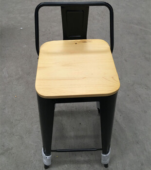 Modern wooden seat metal bar stool cafe chair with low back