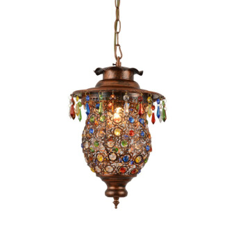 Retro Mediterranean Color Crystal Lamp Single Head Iron Art American Creative Boho Lamp Chandelier