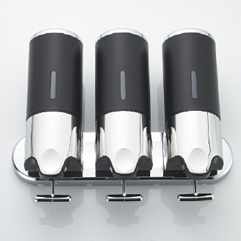 Kitchen Bathroom Wall Mounted Three Head Soap Dispenser Round Manual Lever Visible Bottle Soap Dispenser with Lockable Top Cover