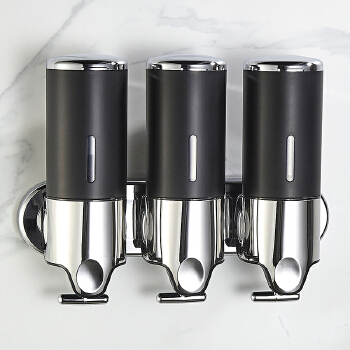 Kitchen Bathroom Wall Mounted Three Head Soap Dispenser Round Manual Lever Visible Bottle Soap Dispenser with Lockable Top Cover