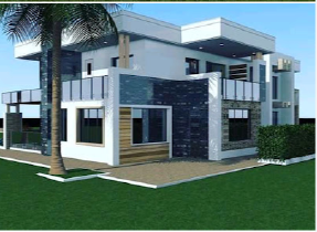 Architectural design of modern two-story building