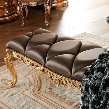 Luxury villa bedroom gold foil bed stool court European bed furniture