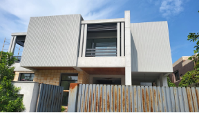 Architectural design of modern suburban two-story villa