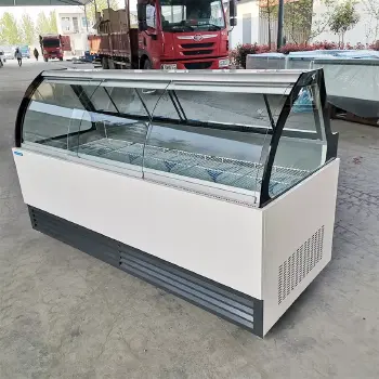 supermarket meat display fridge salad cooked food fresh showcase freezer self service counter