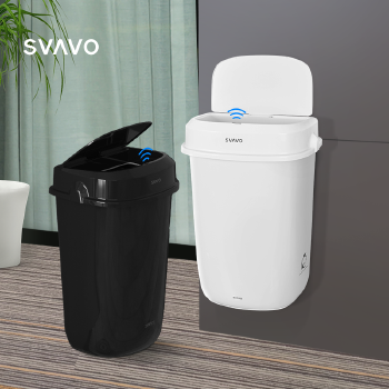 瑞沃SVAVO 垃圾桶 办公室卫生间塑料公用大厅酒店带盖大号纸巾筒 PL-151040S白色