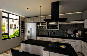 Pure black tone minimalist apartment