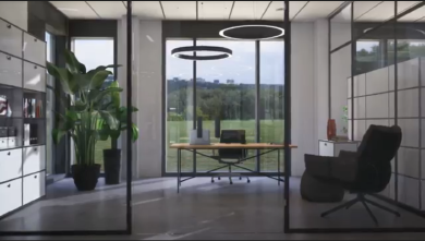 Modern streamlined office interior design renderings