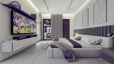 Villa backyard bedroom and entertainment area design