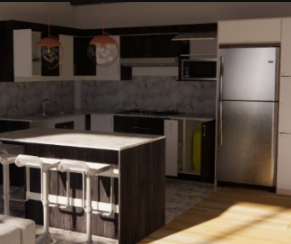 modern style kitchen with dinner table