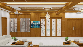 Simple log style living room interior design renderings