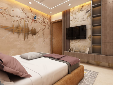 Beige wall decoration apartment building design