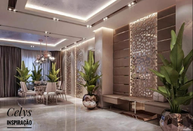 Beige marble floor luxury apartment interior design