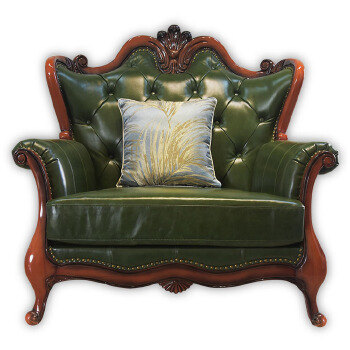 欧式实木皮艺雕花单人沙发别墅客厅高背扶手沙发椅来图定制