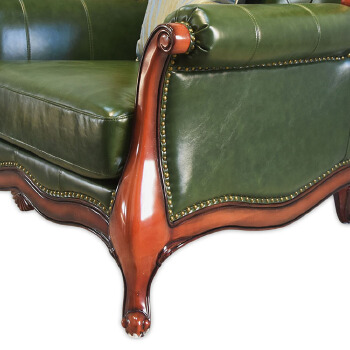 欧式实木皮艺雕花单人沙发别墅客厅高背扶手沙发椅来图定制