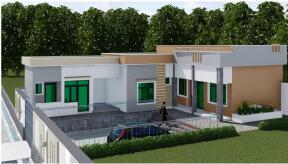 A small house with a large lawn